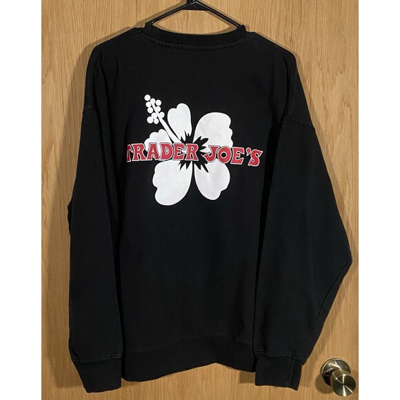 Vtg Y2K Trader Joe's Hibiscus Flower Sweatshirt Black Double Sided Unisex Sz XL - Picture 2 of 7